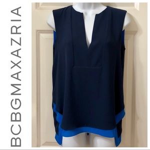 BCBG double layered hi-lo sleeveless work blouse